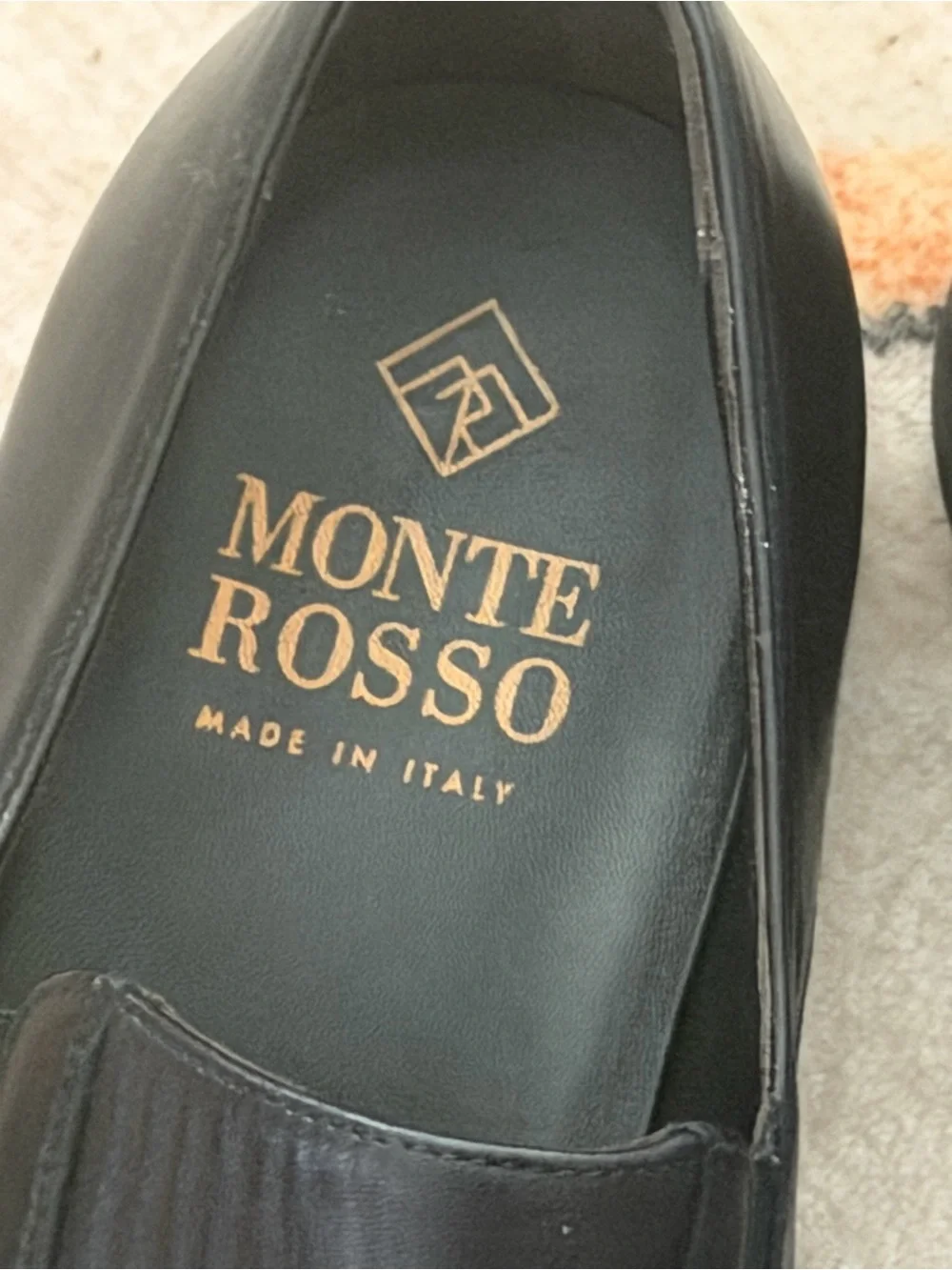 Monte Rosso Black Leather Slip-On Loafers for Men